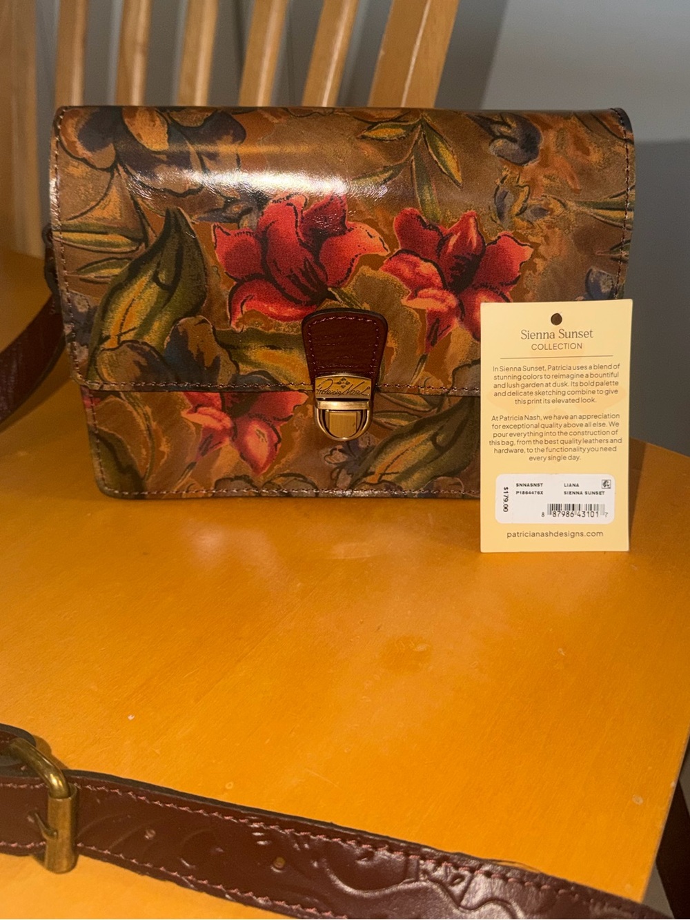 Patricia Nash Brown Floral Italian Leather Crossbody Sienna Sunset Collection - Picture 2 of 16